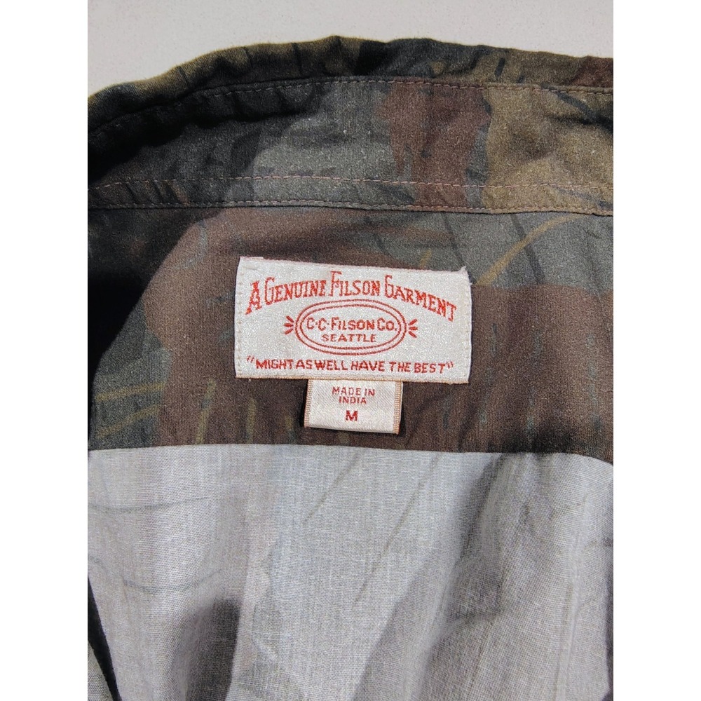 Filson Feather Cloth Shirt Short Sleeve Men's Medium Sailfish Olive Camo Fishing - Picture 3 of 10
